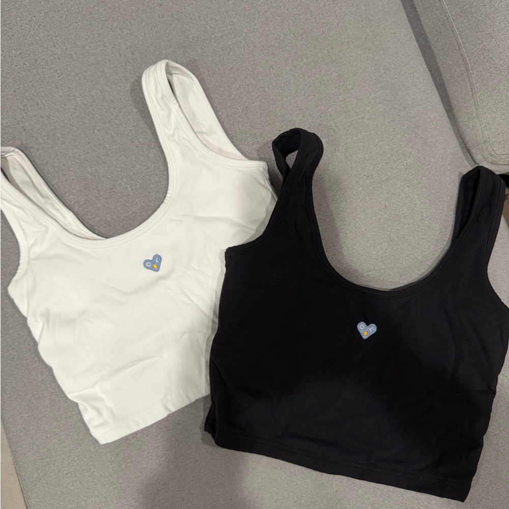 White and Black Tank Tops with Heart Detail